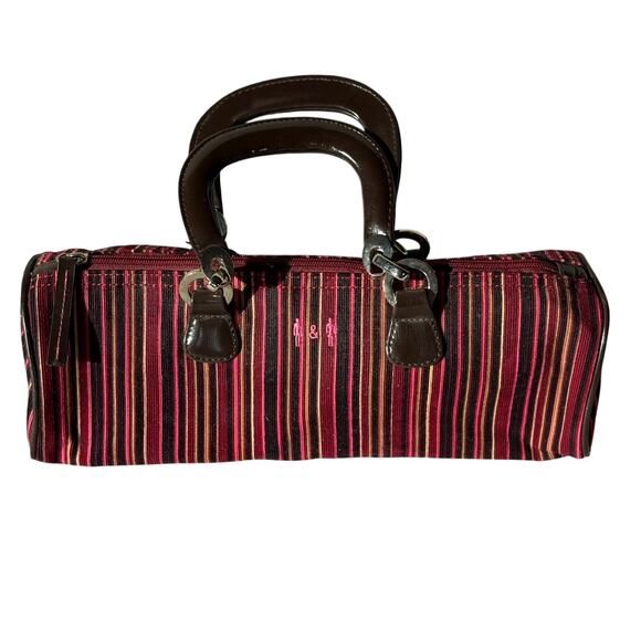 Matt & Nat Striped Handbag Vegan 100%  Cotton Burgundy and Pink Stripe - Picture 1 of 5